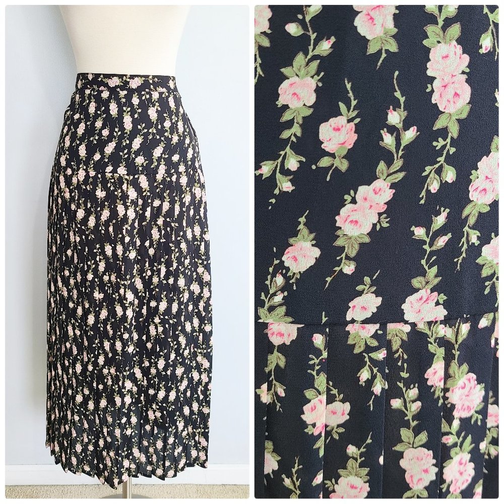 VINTAGE floral pleated midi skirt